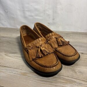 Mens 11 Johnston & Murphy Cognac Tan Leather Classic Tassel Penny Loafer Brazil